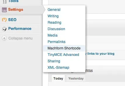 The plugin settings entry in the WordPress admin menu
